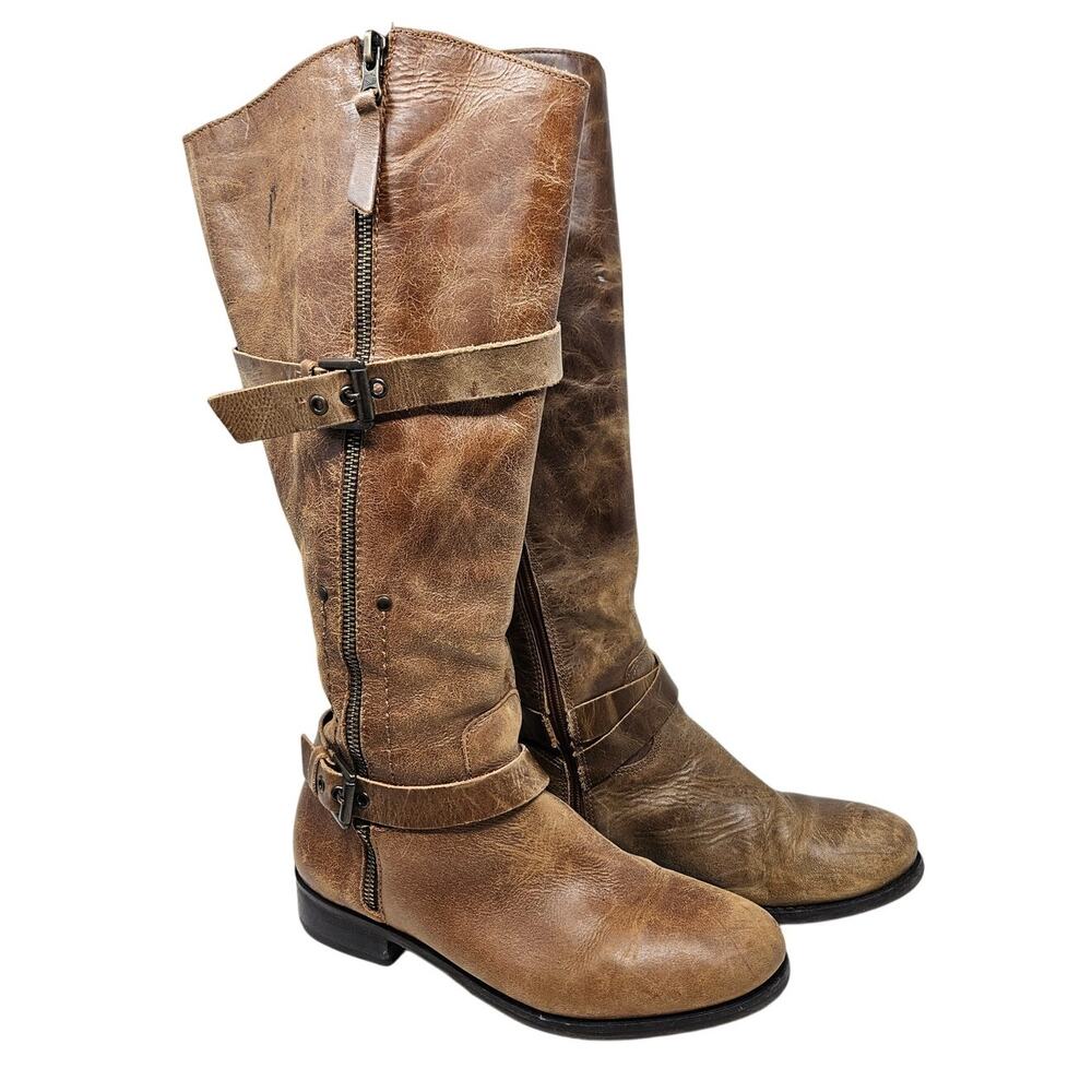 Matisse 7.5 Brown Leather Riding Boot Flat Buckle Boho Western Whimsygoth